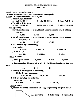 Đề kiểm tra giữa học kì I môn Toán Lớp 3