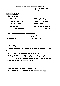 Đề kiểm tra giữa học kì II môn Tiếng việt (đọc hiểu) Lớp 3