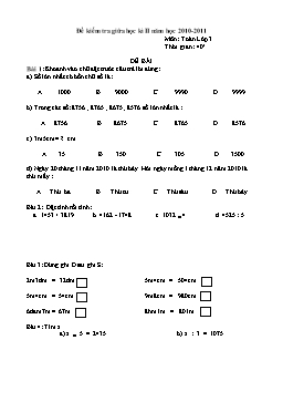 Đề kiểm tra giữa học kì II môn Toán Lớp 3 - Năm học 2010-2011