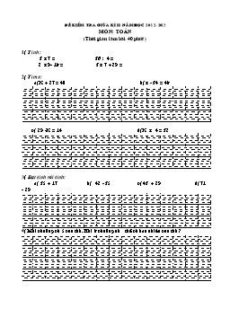 Đề kiểm tra giữa kì II môn Toán Lớp 2 - Năm học 2012-2013