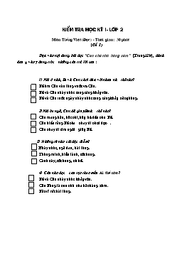 Đề kiểm tra học kì 1 Lớp 2 môn Tiếng Việt (Đọc)