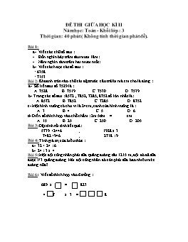 Đề thi giữa học kì II môn Toán Khối lớp 3