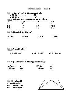 Đề thi học kì 1 môn Toán học Khối lớp 2
