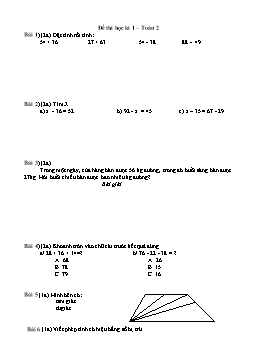 Đề thi học kì 1 môn Toán Khối 2