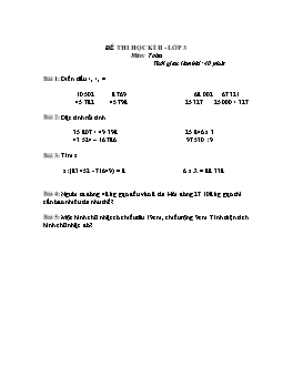 Đề thi học kì II môn Toán Lớp 3 (Có đáp án)