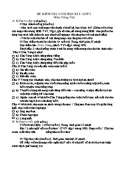 Đề thi kiểm tra cuối học kì I môn Tiếng Việt Khối 3