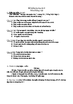 Đề thi kiểm tra học kì 1 môn Tiếng Việt Lớp 3