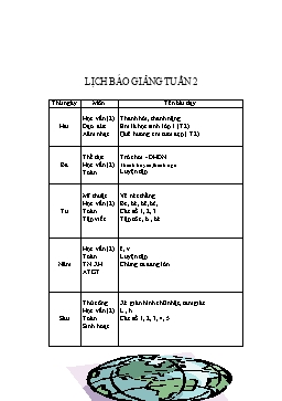 Giáo án dạy học Lớp 1 - Tuần 2