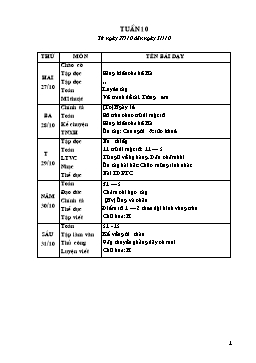 Giáo án dạy học Lớp 2 - Tuần 10 - Năm 2014