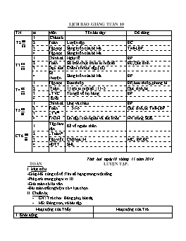 Giáo án dạy học Lớp 2 - Tuần 10 - Năm học 2014-2015