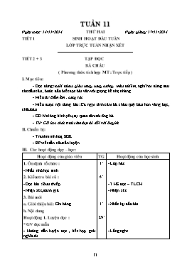 Giáo án dạy học Lớp 2 - Tuần 11 - Năm học 2014-2015