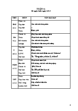 Giáo án dạy học Lớp 2 - Tuần 16 - Năm 2014