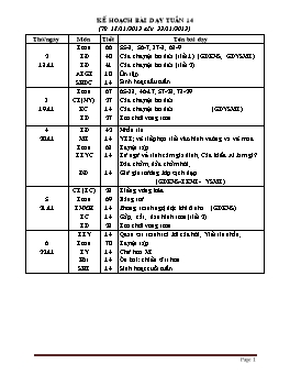 Giáo án giảng dạy Lớp 2 - Tuần 14