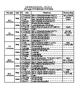 Giáo án giảng dạy Lớp 2 - Tuần 4 - Năm 2014