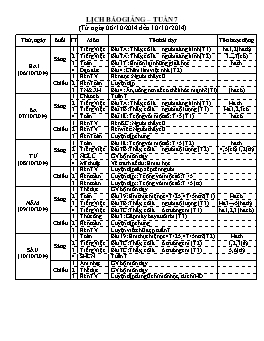 Giáo án giảng dạy Lớp 2 - Tuần 7 - Năm 2014