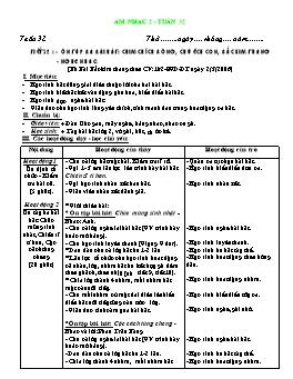 Giáo án môn Âm nhạc Lớp 2 - Tuần 32, Tiết 32: Ôn tập ba bài hát: Chim chích bông, Chú éch con, Bắc kim thang