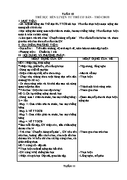 Giáo án môn Thể dục Lớp 1 - Tuần 10 đến tuần 11