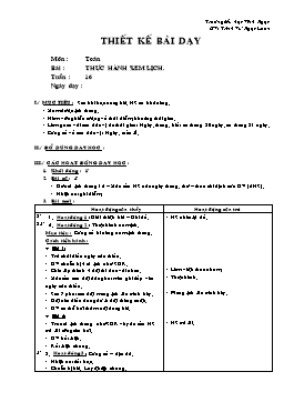 Giáo án môn Toán Lớp 2 - Tuần 16 - Bài: Thực hành xem lịch - Trịnh Vũ Ngọc Loan