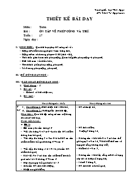 Giáo án môn Toán Lớp 2 - Tuần 17 - Bài: Ôn tập về phép cộng và trừ 1 - Trịnh Vũ Ngọc Loan