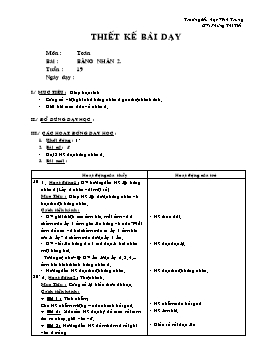 Giáo án môn Toán Lớp 2 - Tuần 19 - Bài: Bảng nhân 2