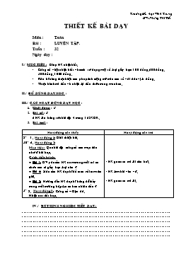 Giáo án môn Toán Lớp 2 - Tuần 32 - Bài: Luyện tập - Phùng Thị Tiết