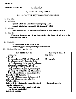 Giáo án Tự nhiên và xã hội Lớp 3 - Bài 19: Các thế hệ trong một gia đình - Nguyễn Hoàng An