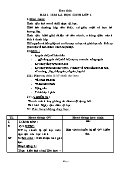 Giáo án Tự nhiên xã hội - Đạo đức Lớp 1