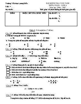 Bài kiểm tra cuối năm môn Toán Lớp 4 - Năm học 2016-2017 - Trường Tiểu học Lương Điền (Có đáp án)