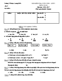 Bài kiểm tra cuối năm môn Toán Lớp 5 - Năm học 2016-2017 - Trường Tiểu học Lương Điền (Có đáp án)