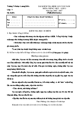 Bài kiểm tra định kỳ cuối năm môn Tiếng Việt Lớp 3 - Năm học 2016-2017 - Trường Tiểu học Lương Điền (Có đáp án)