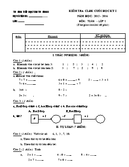 Đề kiểm tra chất lượng định kì cuối học kỳ I môn Toán Lớp 1, 2, 3, 4, 5 - Năm học 2015-2016 - Trường Tiểu học Tân Trường II  (Có đáp án)