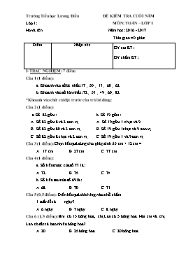 Đề kiểm tra cuối năm môn Toán Lớp 1 - Năm học 2016-2017 - Trường Tiểu học Lương Điền (Có đáp án)