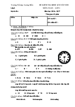 Đề kiểm tra định kỳ cuối năm môn Toán Lớp 2 - Trường Tiểu học Lương Điền (Có đáp án)