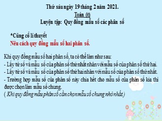 Bài giảng môn Toán Lớp 4 - Luyện tập: Quy đồng mẫu số các phân số