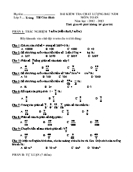Bài kiểm tra chất lượng đầu năm môn Toán, Tiếng Việt Lớp 5 - Năm học 2012-2013 - Trường Tiểu học Cẩm Định (Có đáp án)