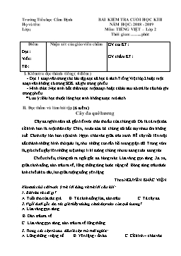 Bài kiểm tra cuối học kì II môn Tiếng Việt Lớp 2 - Năm học 2018-2019 - Trường Tiểu học Cẩm Định (Có đáp án)