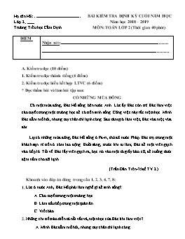 Bài kiểm tra định kỳ cuối năm học môn Toán Lớp 2 - Năm học 2018-2019 - Trường Tiểu học Cẩm Định