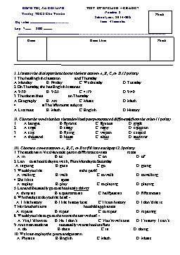Đề kiểm tra bài số 2 môn Tiếng Anh Lớp 7 - Năm học 2014-2015 - Trường THCS Chu Văn An (Có đáp án)