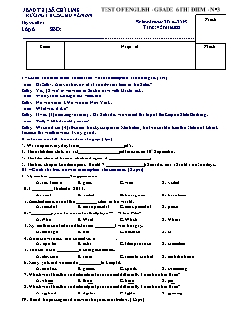 Đề kiểm tra bài số 3 môn Tiếng Anh Lớp 6 - Năm học 2014-2015 - Trường THCS Chu Văn An (Có đáp án)