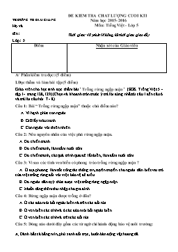 Đề kiểm tra chất lượng cuối kì I môn Tiếng Việt, Toán, Lịch sử và Địa lí Lớp 5 - Năm học 2015-2016