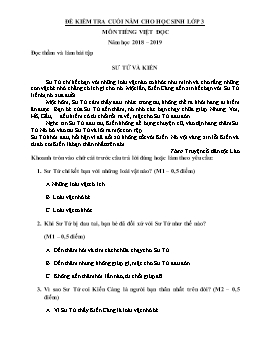 Đề kiểm tra cuối năm môn Tiếng Việt, Toán Lớp 3 - Năm học 2018-2019 (Có đáp án)