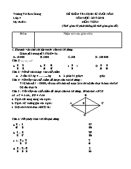 Đề kiểm tra định kì cuối năm môn Toán, Tiếng Việt Lớp 4 - Năm học 2017-2018 - Trường Tiểu học Kim Giang (Có đáp án)