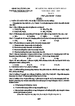 Đề kiểm tra định kỳ bài số 1 môn Hóa học Lớp 9 - Năm học 2014-2015 - Trường THCS Chu Văn An (Có đáp án)