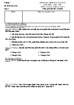 Đề kiểm tra định kỳ cuối kỳ I môn Lịch sử và Địa lý Lớp 5 - Năm học 2016-2017 (Có đáp án)