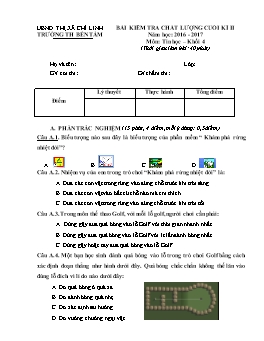 Bài kiểm tra chất lượng cuối kì II môn Tin học Khối 4 - Năm học 2016-2017 - Trường Tiểu học Bến Tắm (Có đáp án)