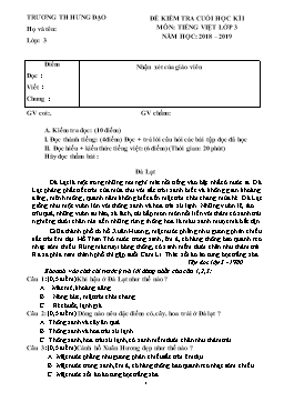 Đề kiểm tra cuối học kì I môn Tiếng Việt Lớp 3 - Năm học 2018-2019 - Trường Tiểu học Hưng Đạo (Có đáp án)