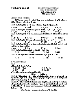 Đề kiểm tra cuối năm môn Toán Lớp 5 - Năm học 2016-2017 - Trường Tiểu học Gia Hòa (Có đáp án)