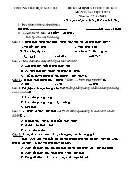 Đề kiểm tra định kì cuối học kì II môn Tiếng Việt Lớp 4 - Năm học 2014-2015 - Trường Tiểu học Gia Hòa (Có đáp án)
