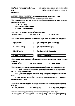 Đề kiểm tra định kì cuối năm môn Lịch sử-Địa lí Lớp 4 - Trường Tiểu học Bến Tắm (Có đáp án)