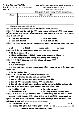 Đề kiểm tra định kỳ cuối học kì I môn Khoa học Lớp 4 - Năm học 2019-2020 - Trường Tiểu học Tân Tiến (Có đáp án)